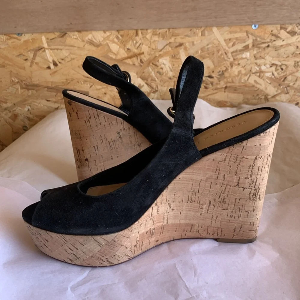 NWT Veronica Beard Dali Suede Peep Toe Wedge Sandals Size 8.5